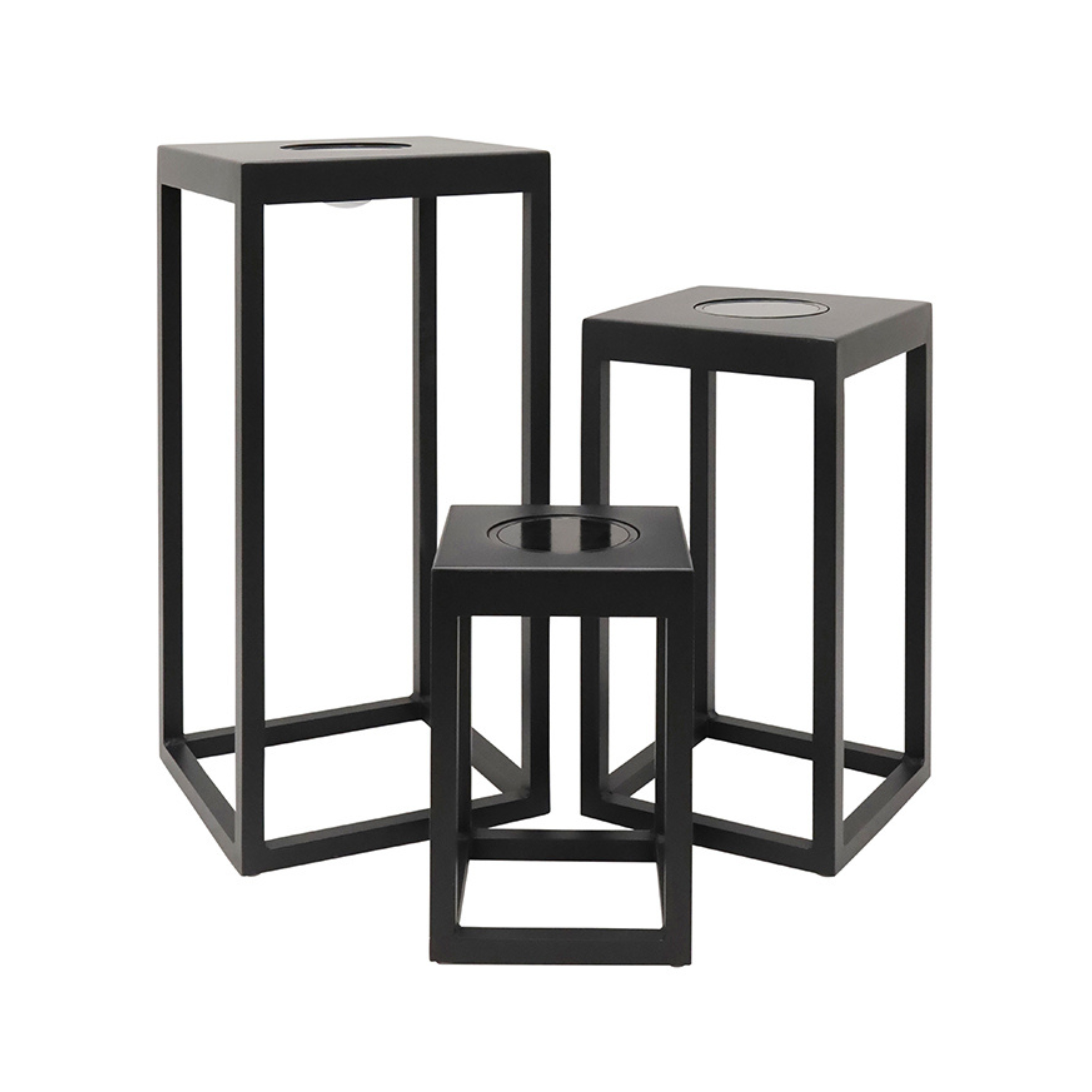 Square Aluminium Outdoor Solar Lamps - 3 Piece Black