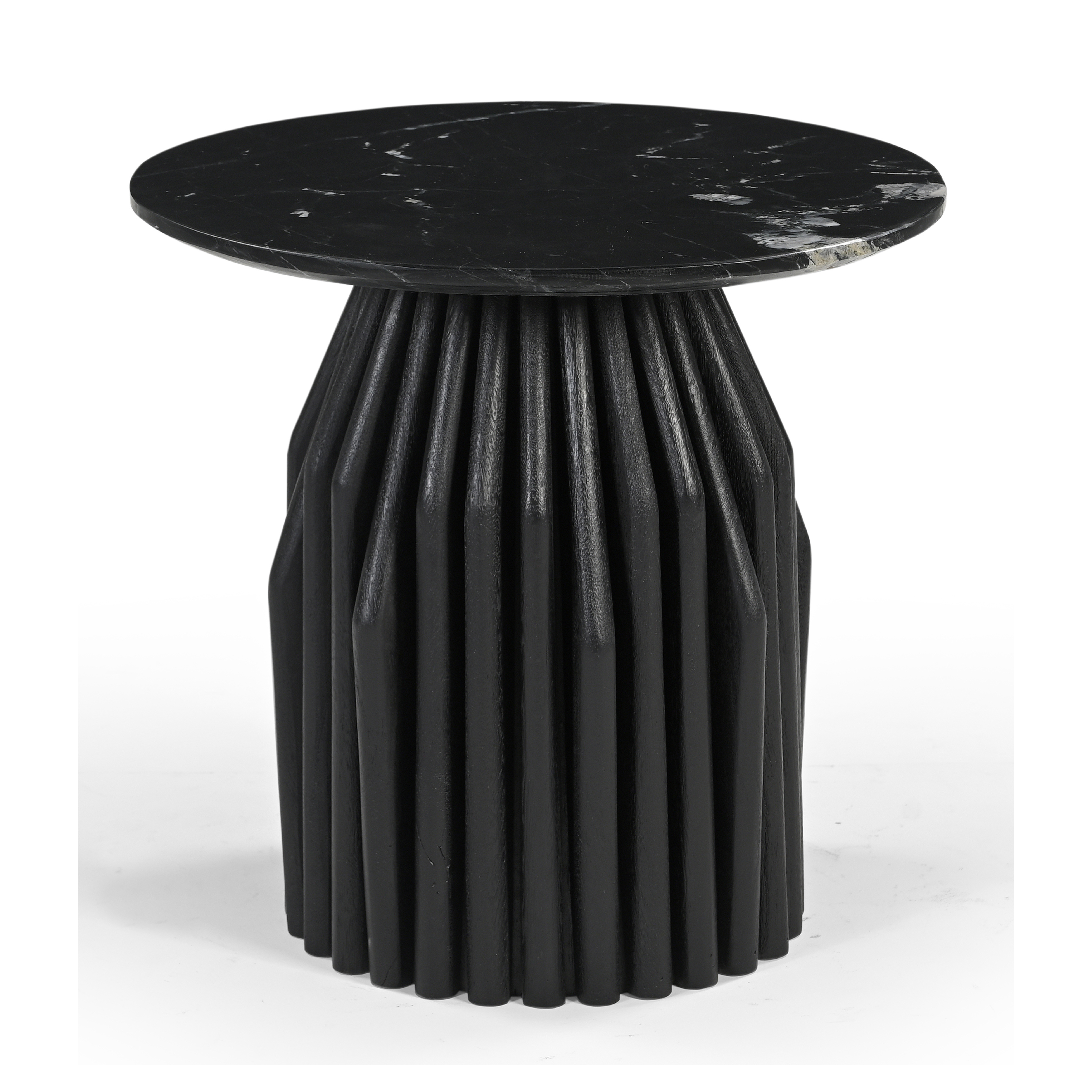 Avery Round Side Table With Marble Top - Black
