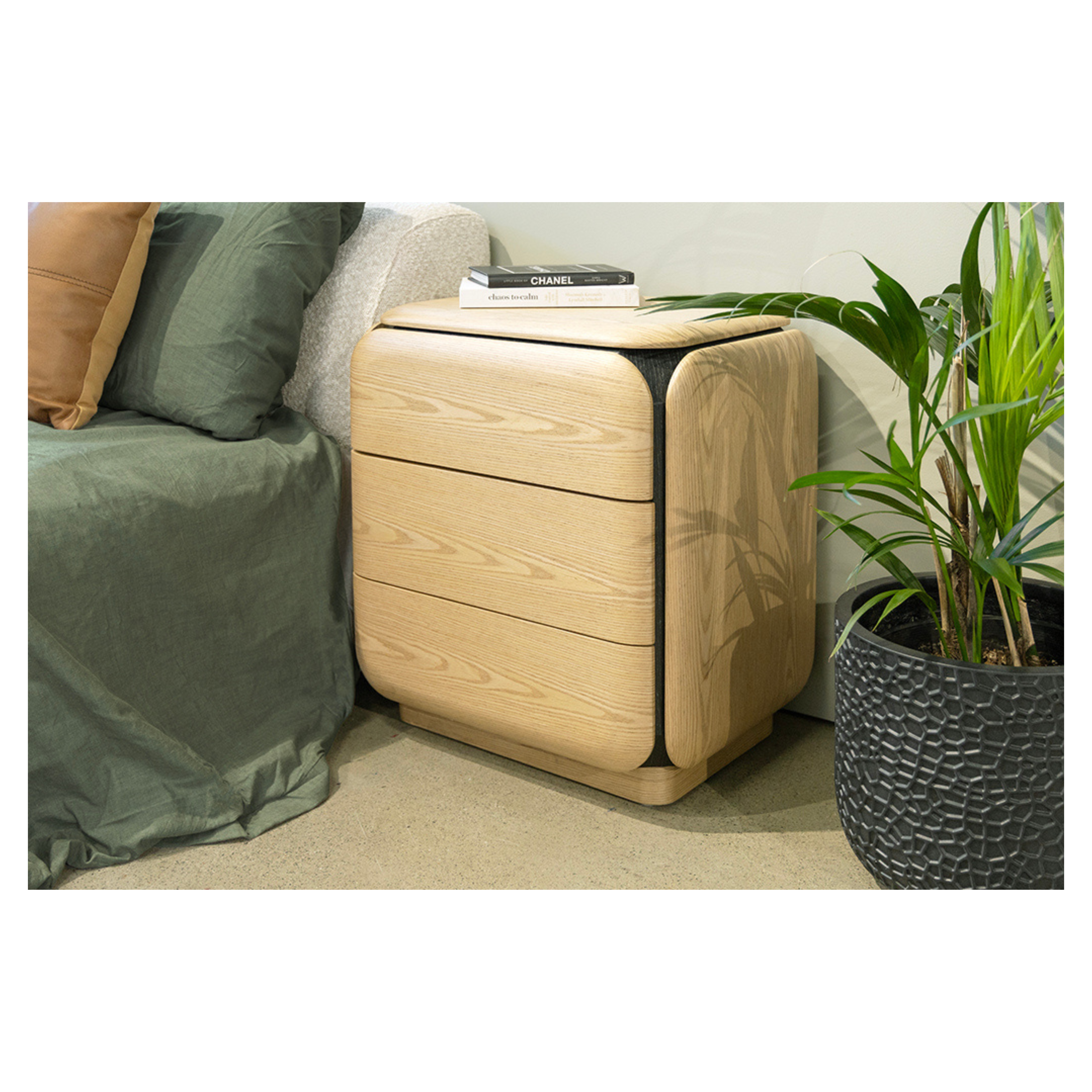 Winnie 3 Drawer Bedside - Oak/Black