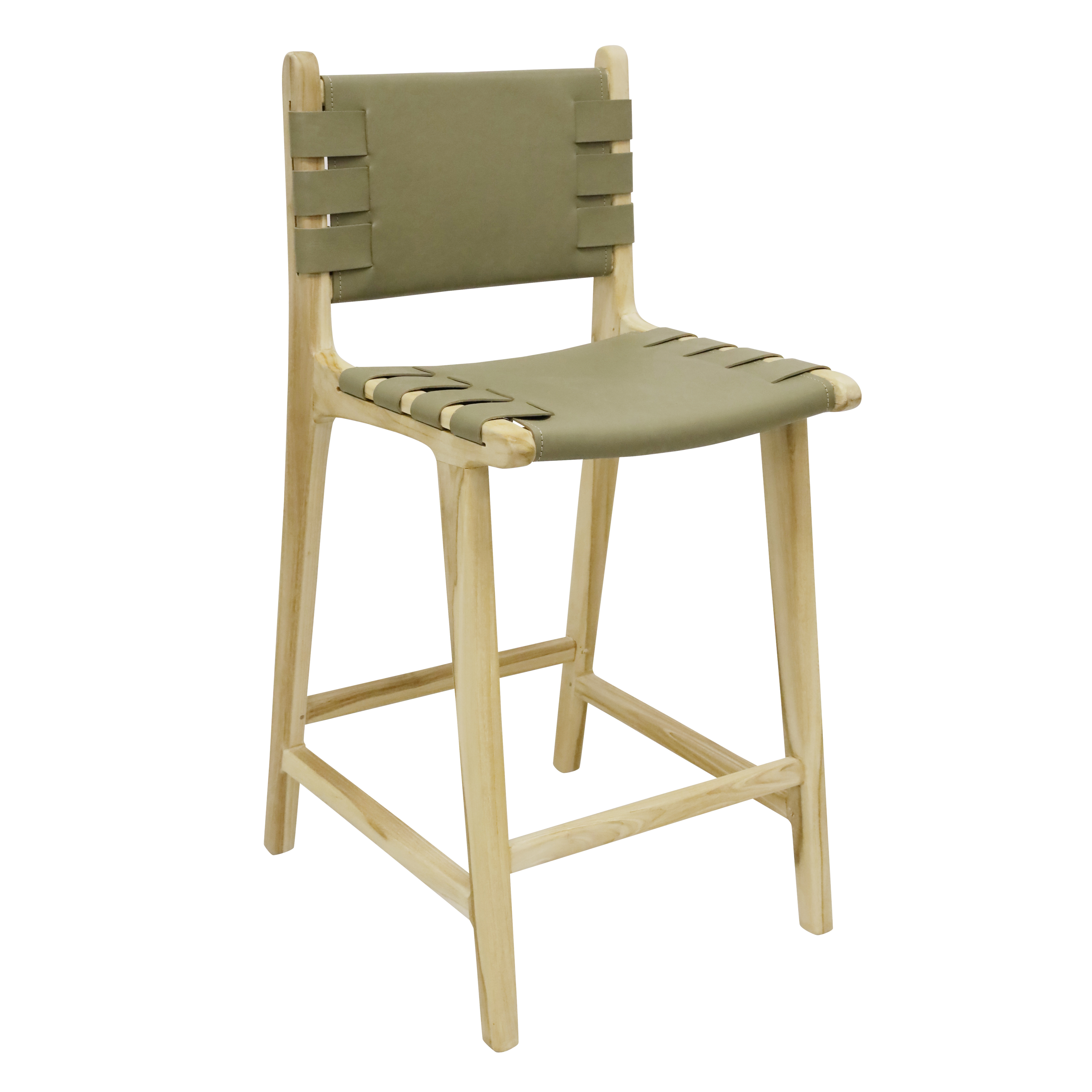 Skata Bar Stool In Bleach Wood With Sage Grey Leather