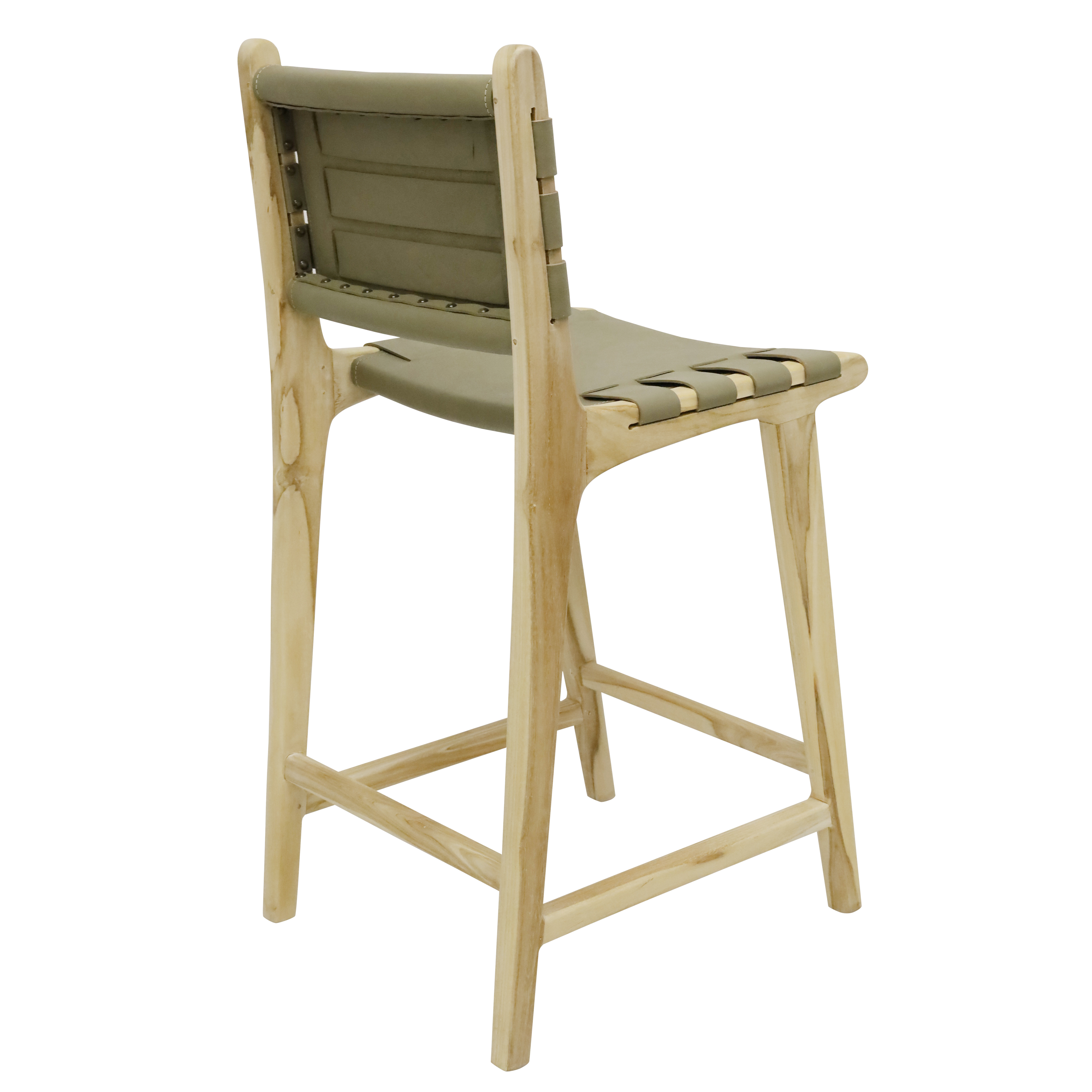 Skata Bar Stool In Bleach Wood With Sage Grey Leather
