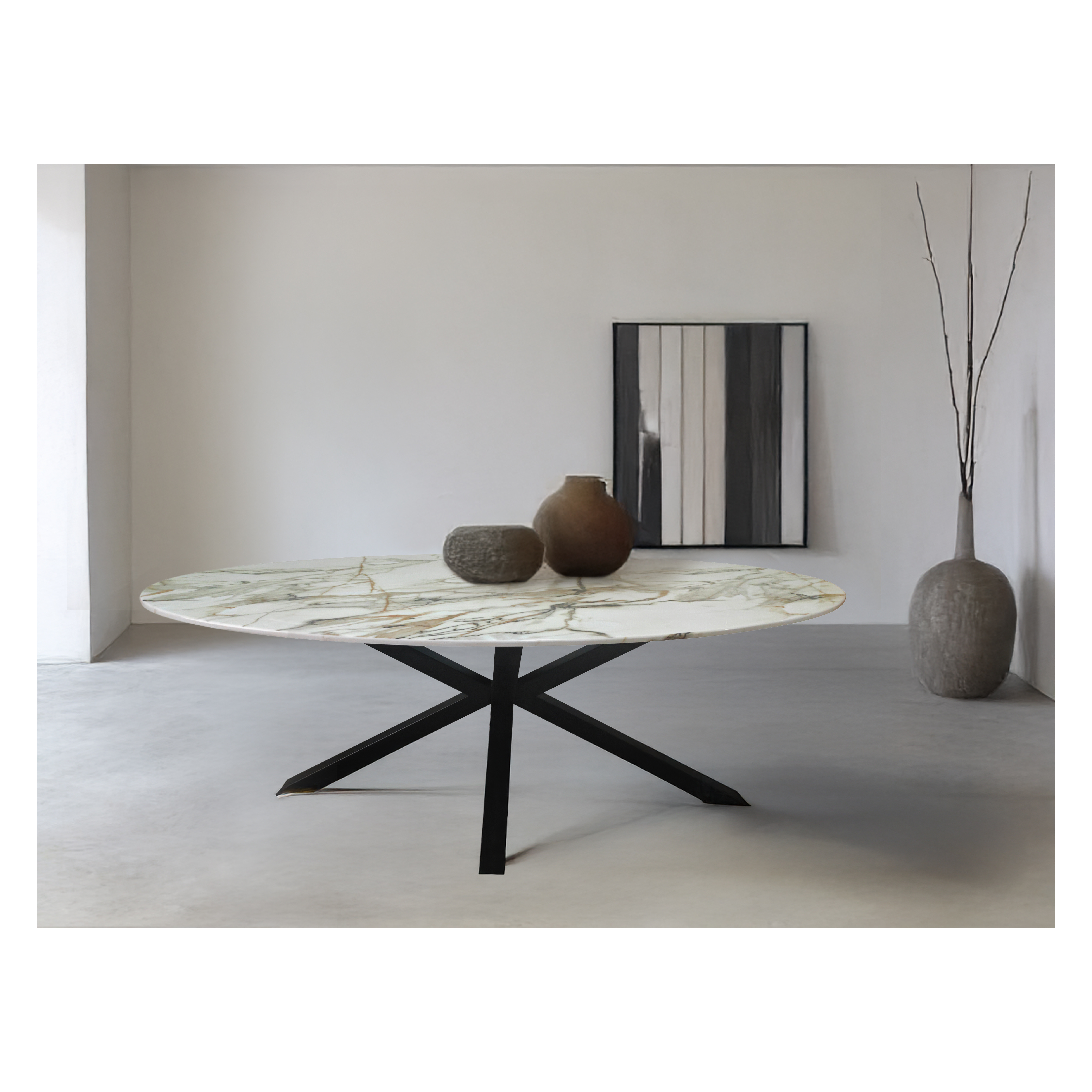 Cora Marble Top Dining Table - Black/Stone