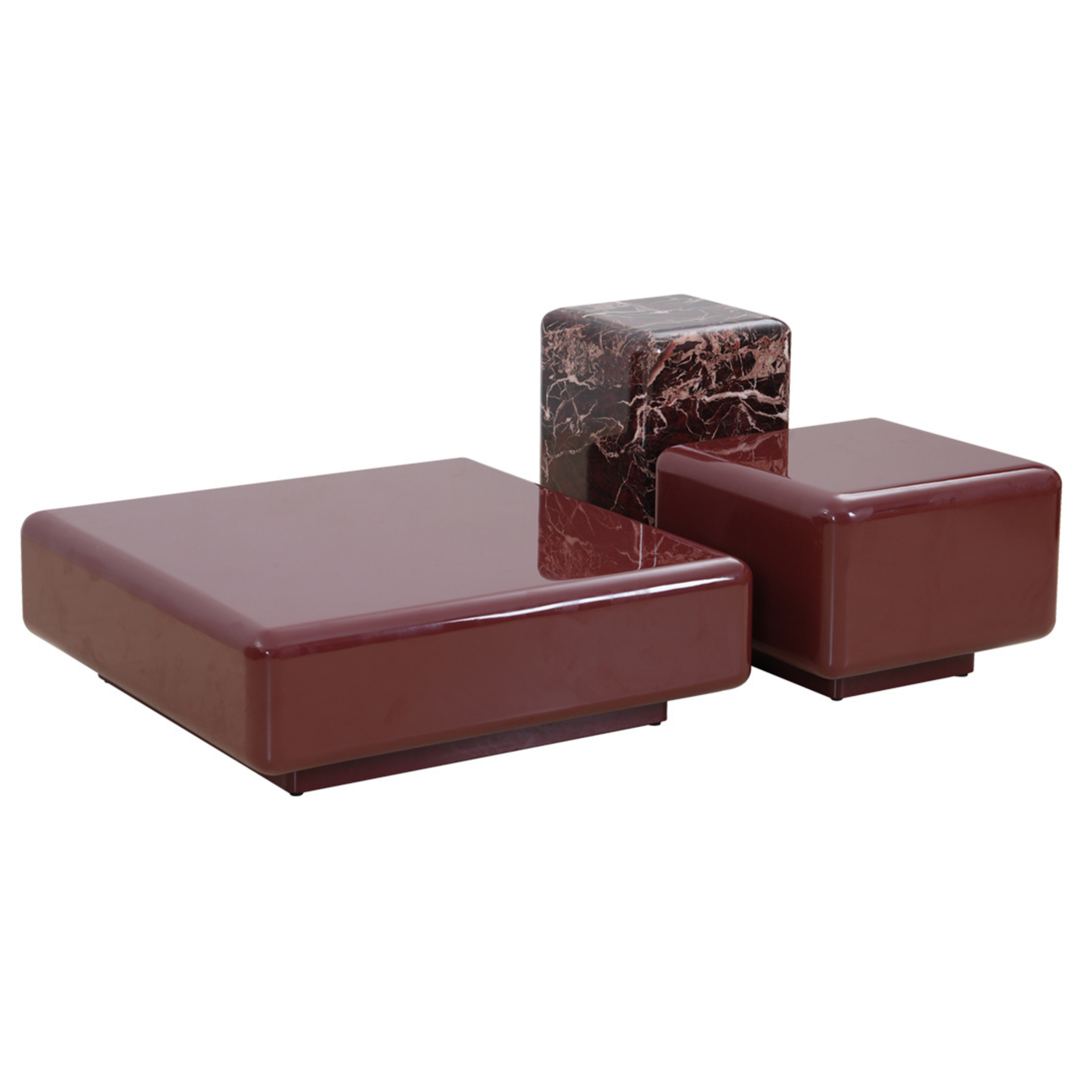 Boyd High Gloss Sidetables - Vermilion & Ox Blood Marble