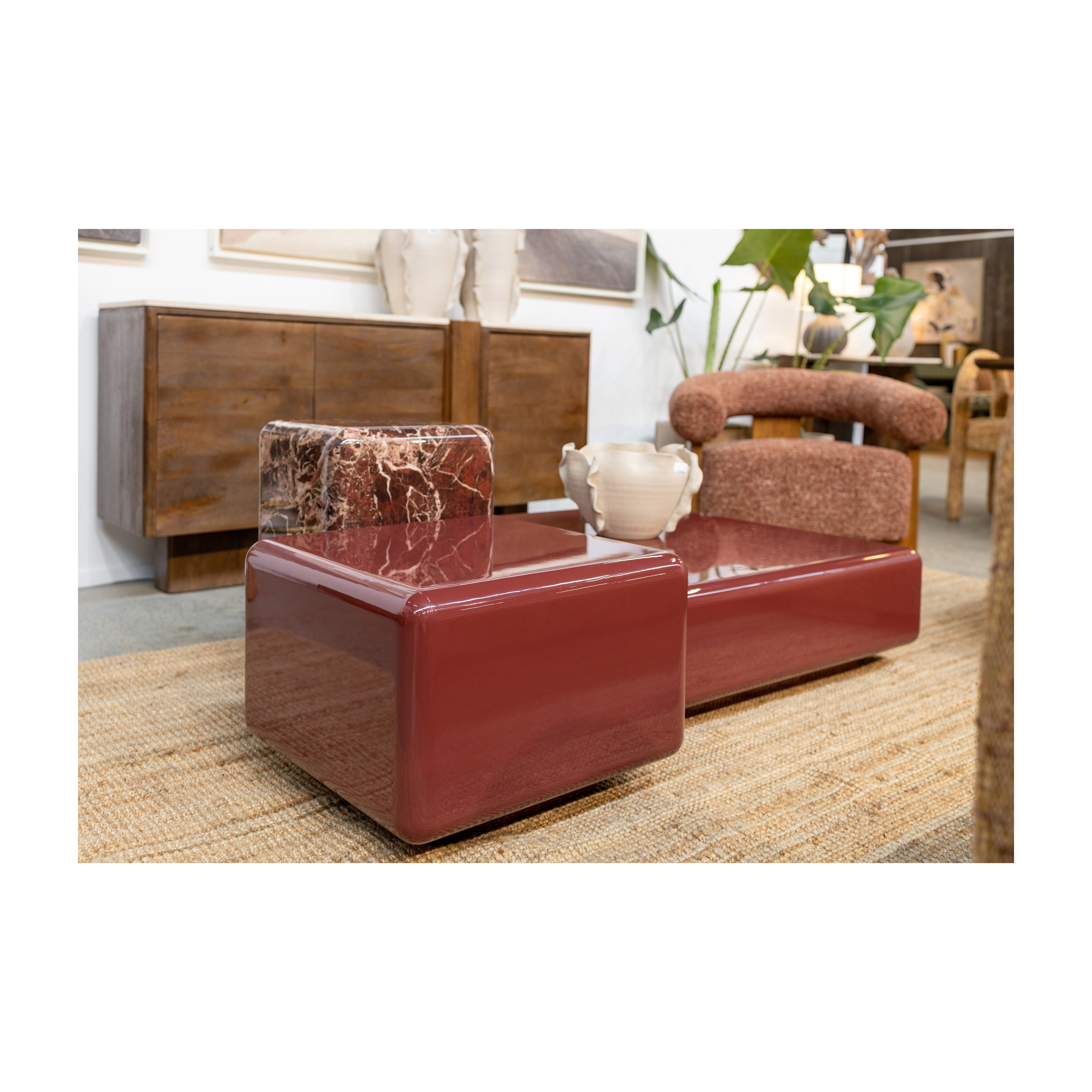 Boyd High Gloss Sidetables - Vermilion & Ox Blood Marble