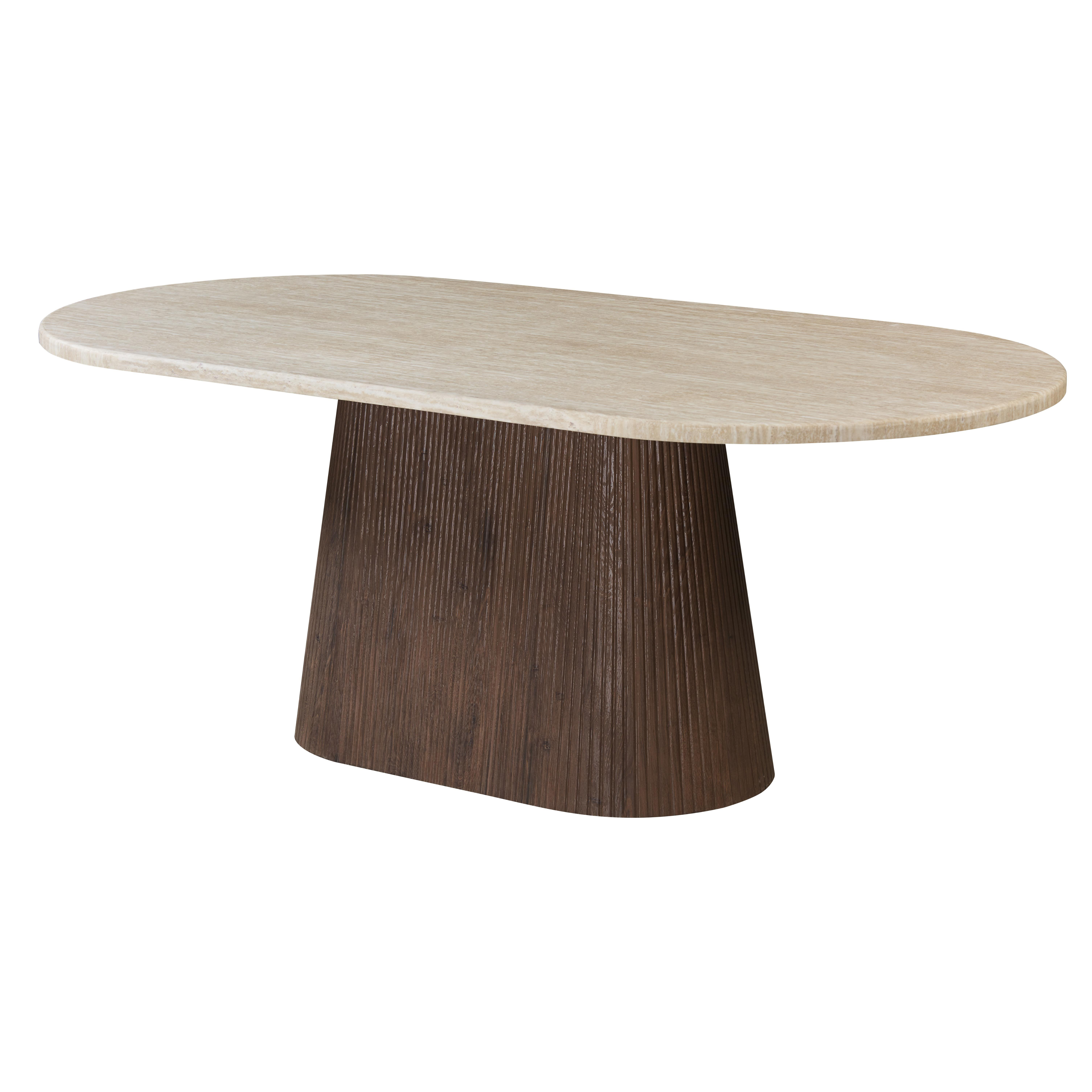 Shiloh Travertine Top Dining Table - Walnut Look Base