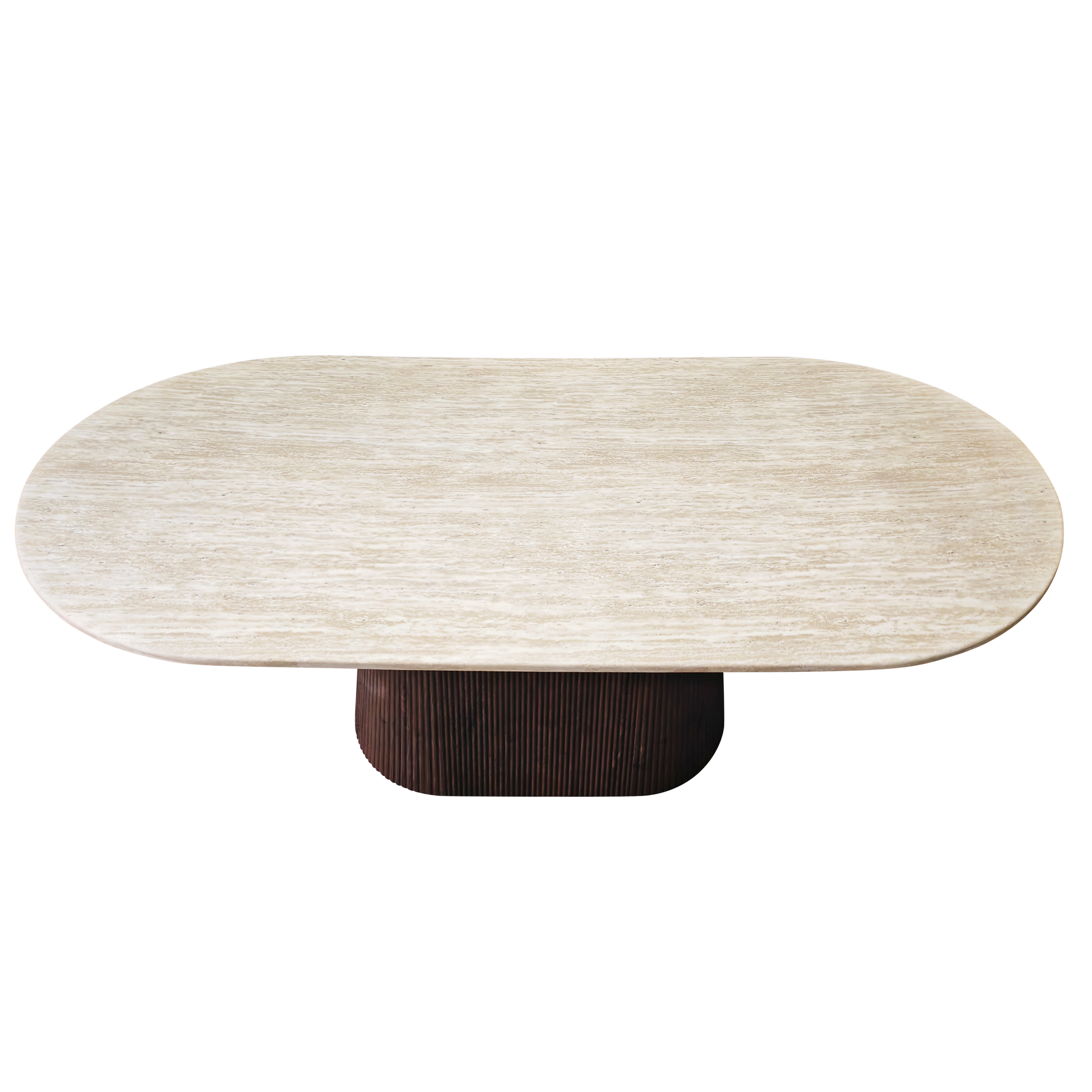 Shiloh Travertine Top Dining Table - Walnut Look Base