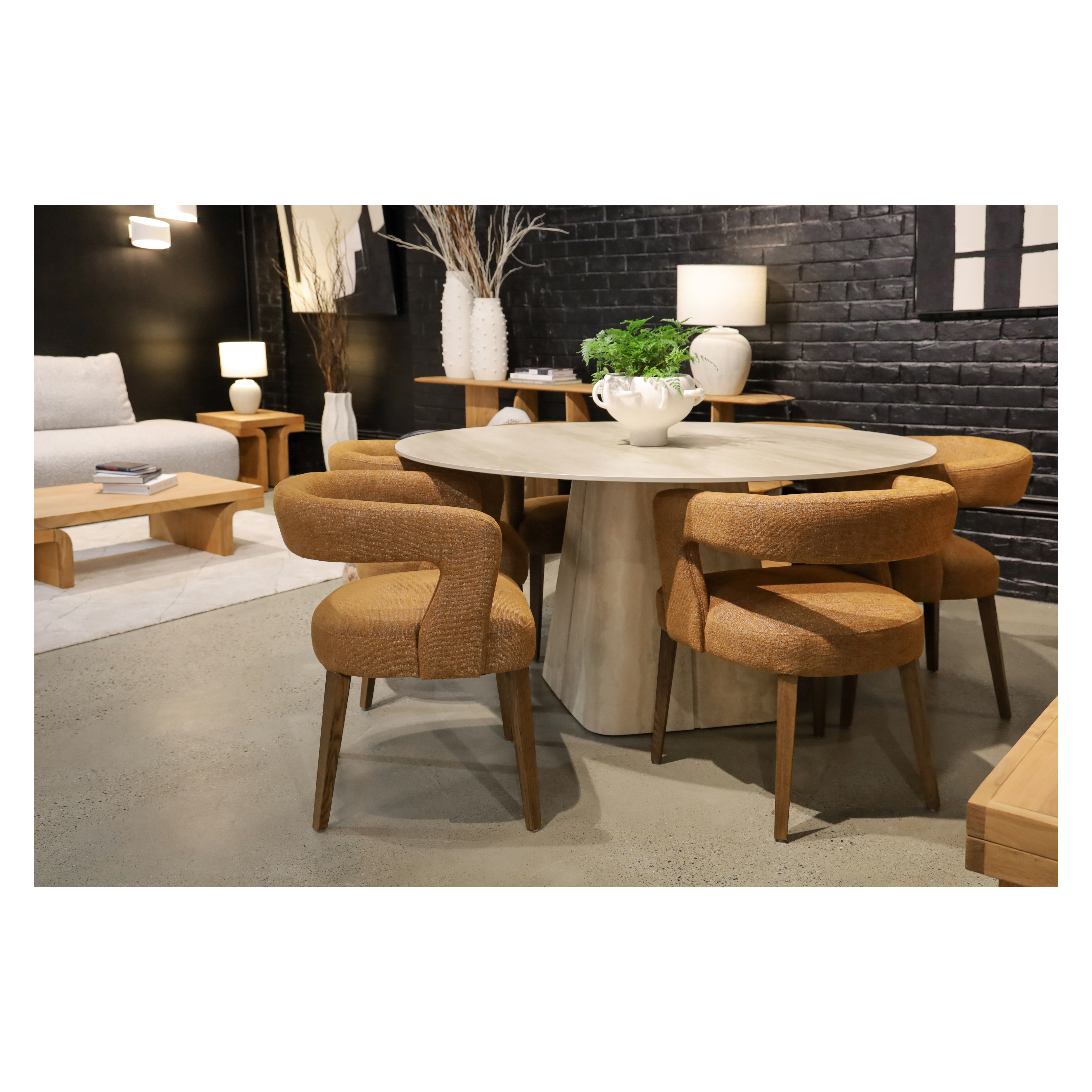 Lillie Ceramic Travertine Dining Table - Travertine-Look